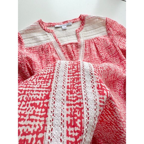 DVF DIANE VON FURSTENBERG Gaylen Red Silk Cotton Lace Trim Tunic Blouse, Size 10 - Picture 7 of 14